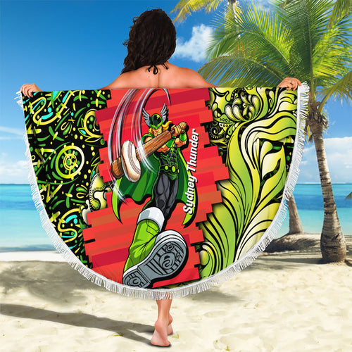 Personalized Sydney Thunder Cricket Beach Blanket Hippie Psychedelic Pattern Vibrant Mandala Art Style