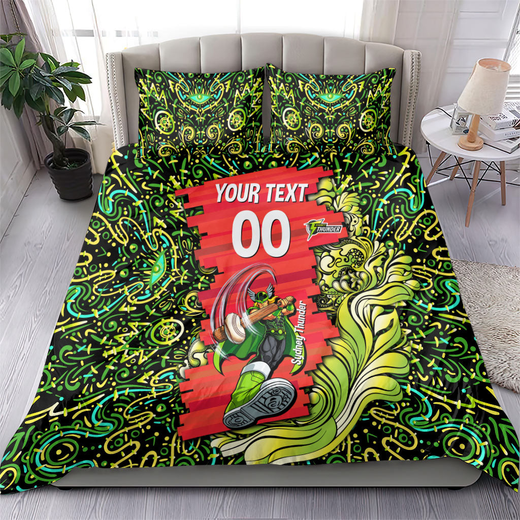 Personalized Sydney Thunder Cricket Bedding Set Hippie Psychedelic Pattern Vibrant Mandala Art Style