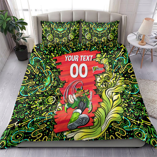 Personalized Sydney Thunder Cricket Bedding Set Hippie Psychedelic Pattern Vibrant Mandala Art Style