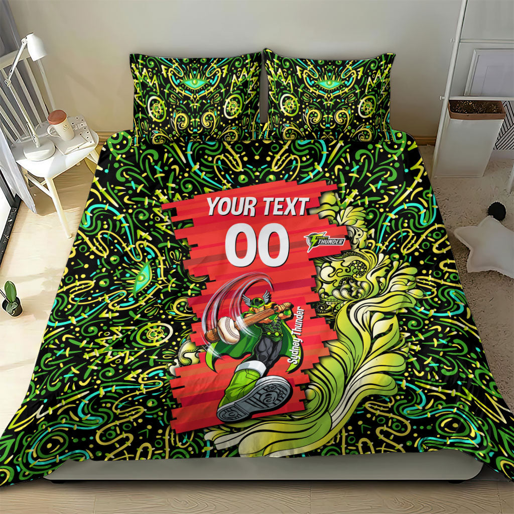 Personalized Sydney Thunder Cricket Bedding Set Hippie Psychedelic Pattern Vibrant Mandala Art Style