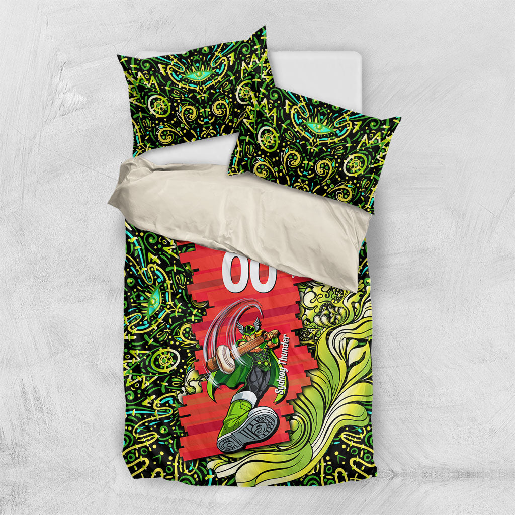 Personalized Sydney Thunder Cricket Bedding Set Hippie Psychedelic Pattern Vibrant Mandala Art Style