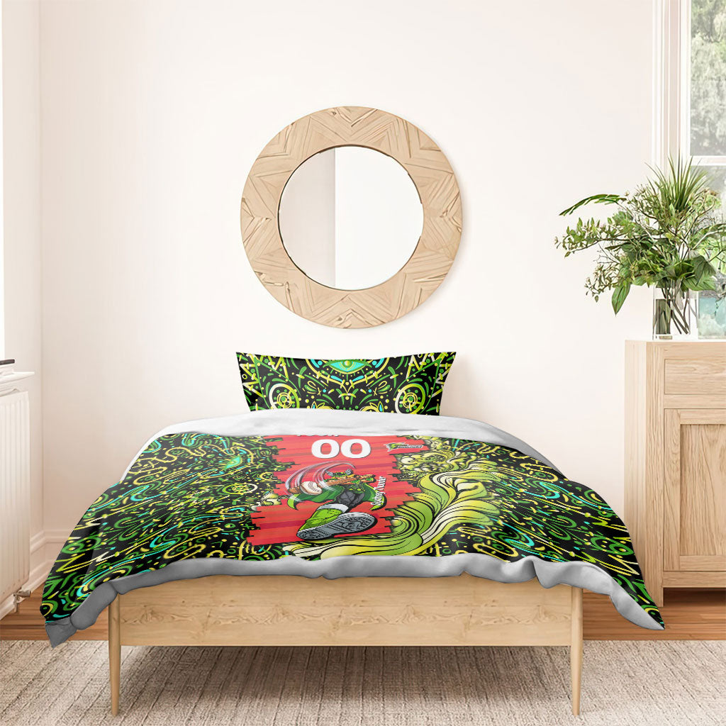 Personalized Sydney Thunder Cricket Bedding Set Hippie Psychedelic Pattern Vibrant Mandala Art Style