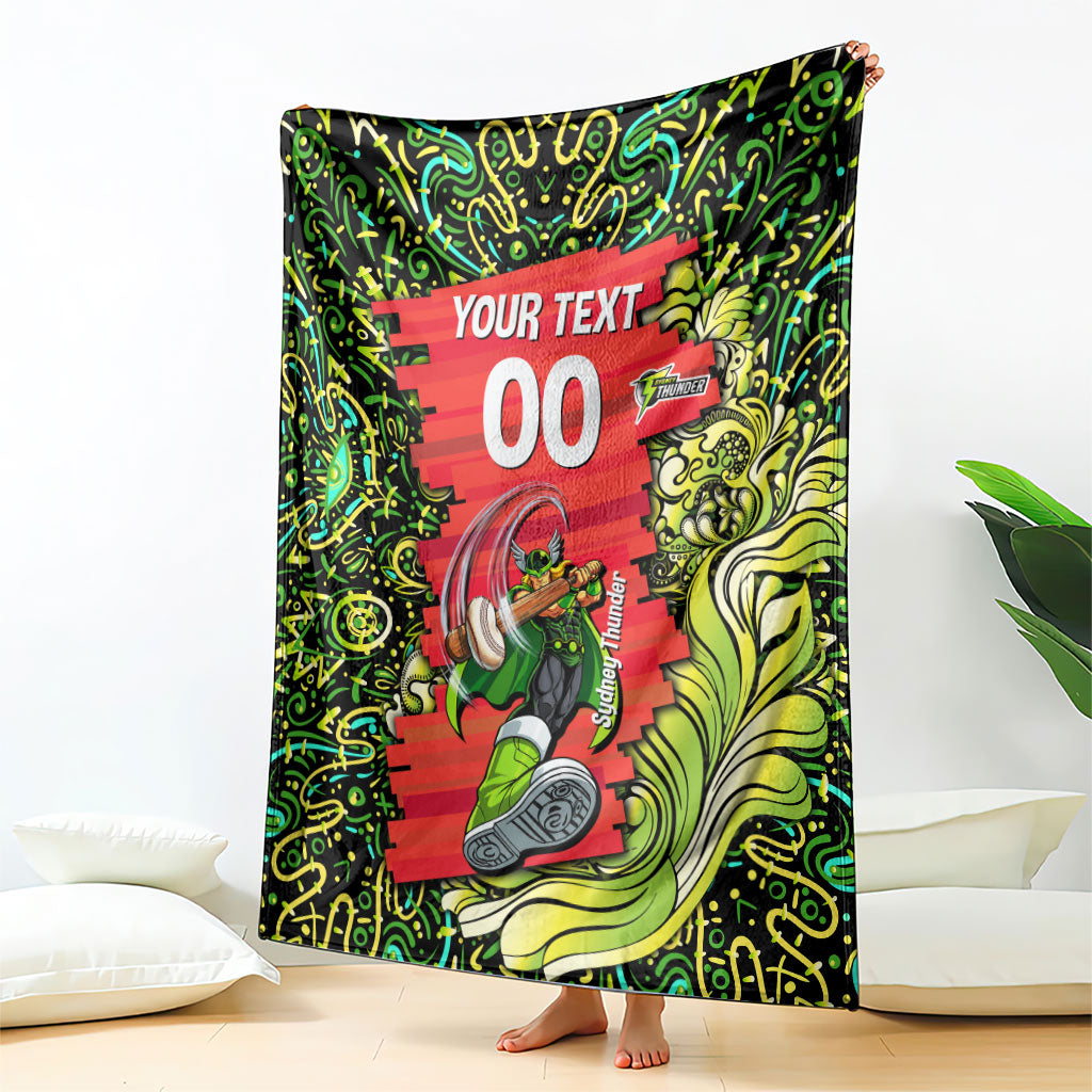 Personalized Sydney Thunder Cricket Blanket Hippie Psychedelic Pattern Vibrant Mandala Art Style