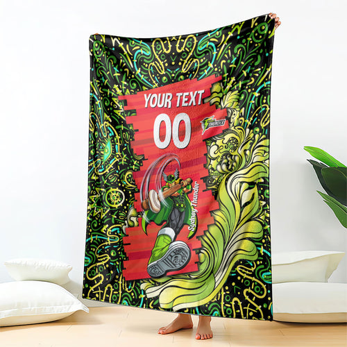 Personalized Sydney Thunder Cricket Blanket Hippie Psychedelic Pattern Vibrant Mandala Art Style
