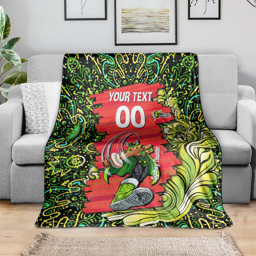 Personalized Sydney Thunder Cricket Blanket Hippie Psychedelic Pattern Vibrant Mandala Art Style