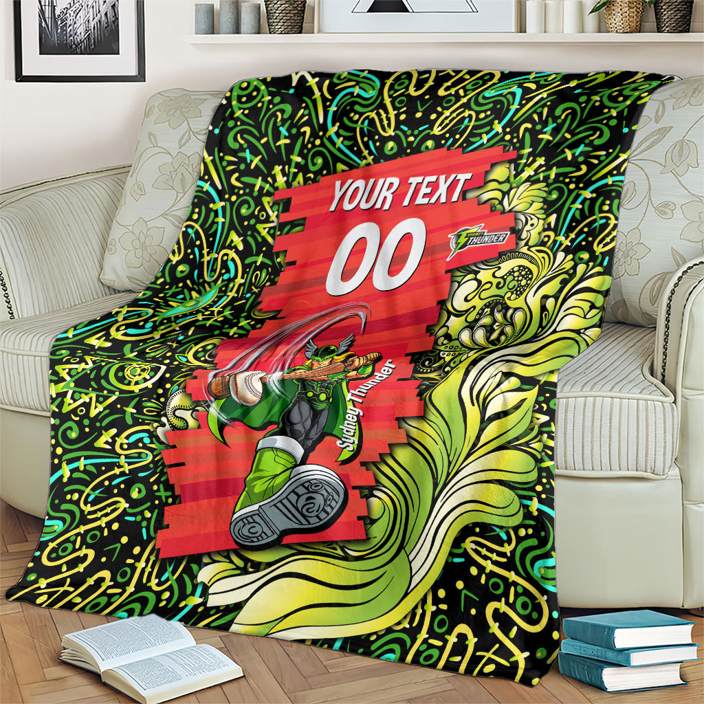 Personalized Sydney Thunder Cricket Blanket Hippie Psychedelic Pattern Vibrant Mandala Art Style