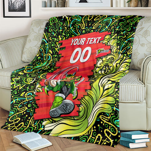 Personalized Sydney Thunder Cricket Blanket Hippie Psychedelic Pattern Vibrant Mandala Art Style