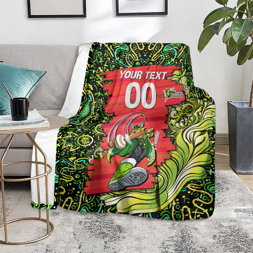 Personalized Sydney Thunder Cricket Blanket Hippie Psychedelic Pattern Vibrant Mandala Art Style