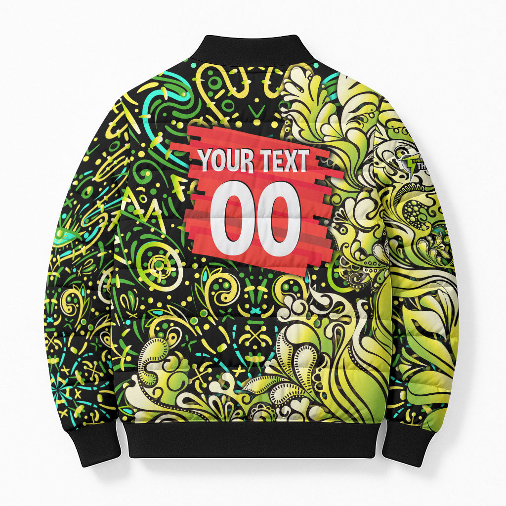 Personalized Sydney Thunder Cricket Bomber Puffer Jacket Hippie Psychedelic Pattern Vibrant Mandala Art Style