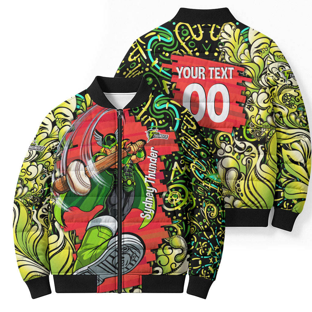 Personalized Sydney Thunder Cricket Bomber Puffer Jacket Hippie Psychedelic Pattern Vibrant Mandala Art Style