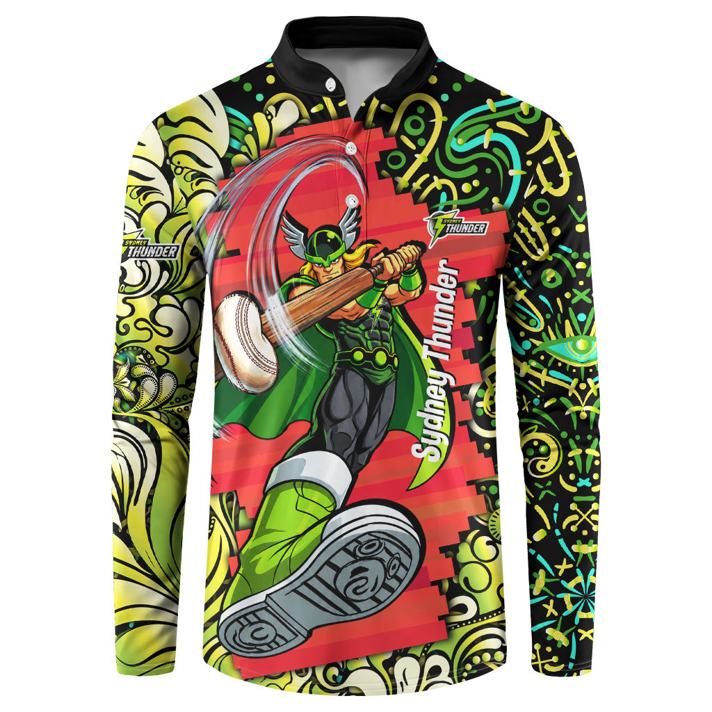Personalized Sydney Thunder Cricket Button Sweatshirt Hippie Psychedelic Pattern Vibrant Mandala Art Style