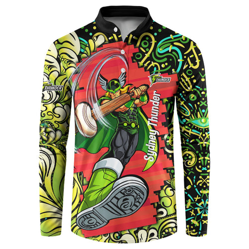 Personalized Sydney Thunder Cricket Button Sweatshirt Hippie Psychedelic Pattern Vibrant Mandala Art Style