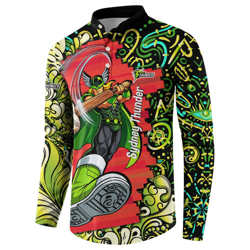 Personalized Sydney Thunder Cricket Button Sweatshirt Hippie Psychedelic Pattern Vibrant Mandala Art Style