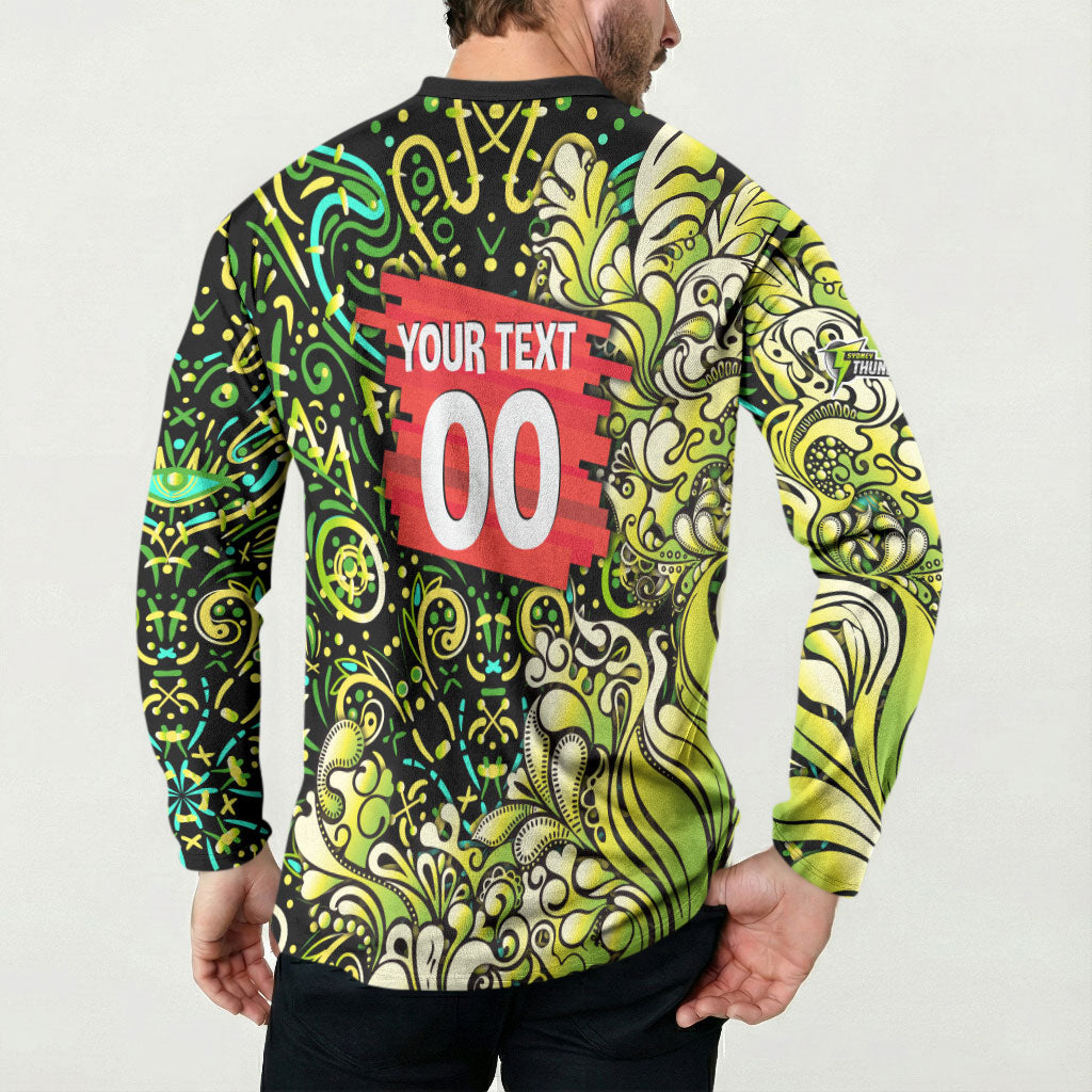 Personalized Sydney Thunder Cricket Button Sweatshirt Hippie Psychedelic Pattern Vibrant Mandala Art Style
