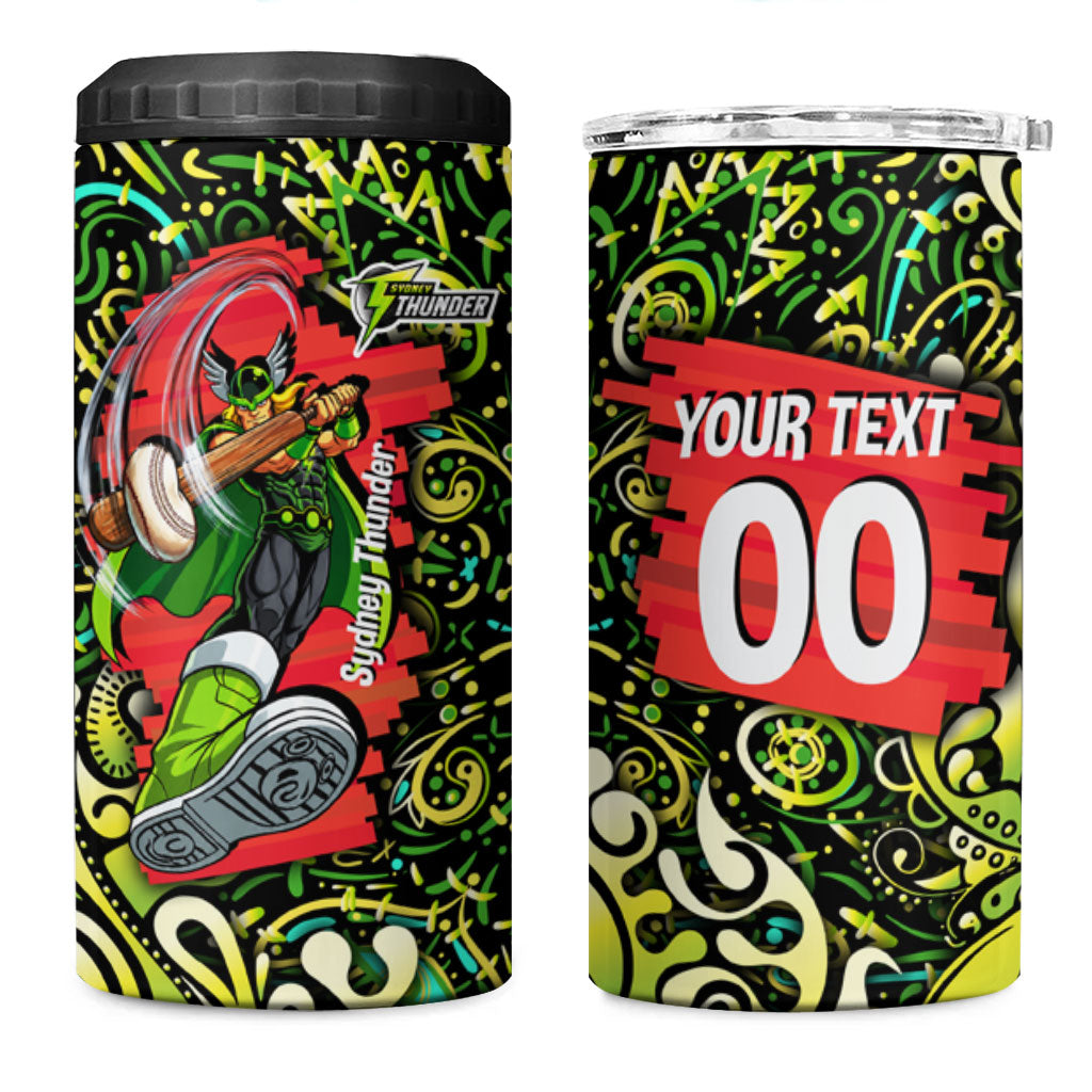 Personalized Sydney Thunder Cricket 4 in 1 Can Cooler Tumbler Hippie Psychedelic Pattern Vibrant Mandala Art Style