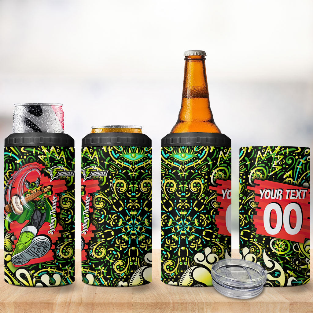 Personalized Sydney Thunder Cricket 4 in 1 Can Cooler Tumbler Hippie Psychedelic Pattern Vibrant Mandala Art Style