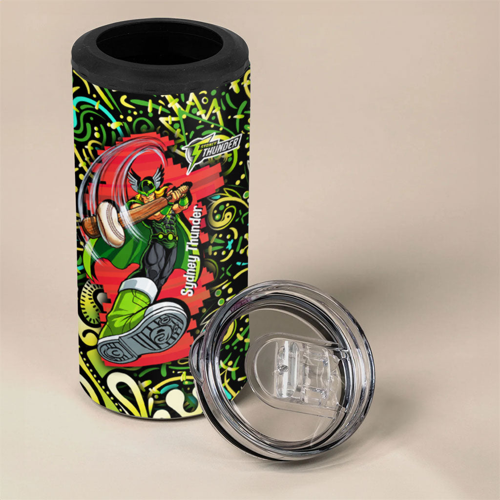 Personalized Sydney Thunder Cricket 4 in 1 Can Cooler Tumbler Hippie Psychedelic Pattern Vibrant Mandala Art Style