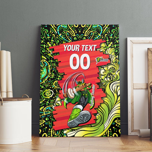 Personalized Sydney Thunder Cricket Canvas Wall Art Hippie Psychedelic Pattern Vibrant Mandala Art Style