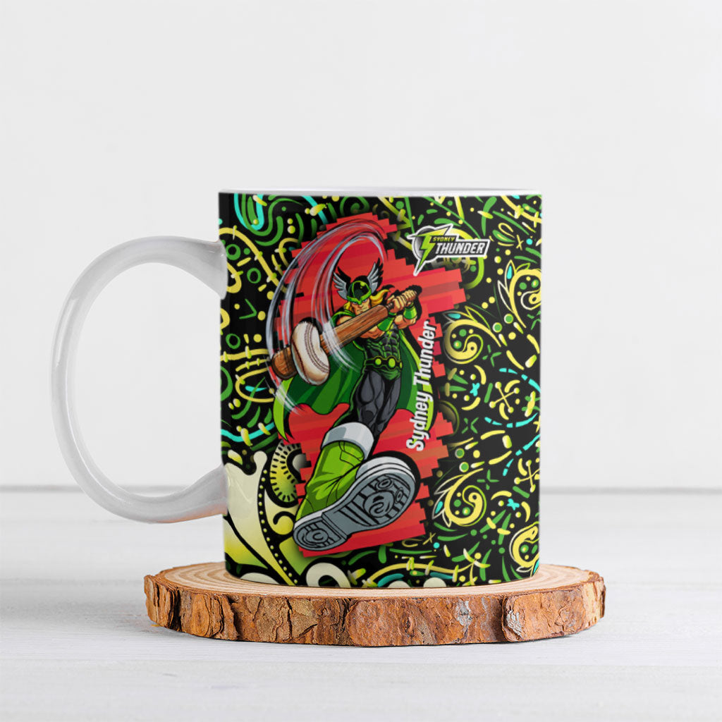 Personalized Sydney Thunder Cricket Ceramic Mug Hippie Psychedelic Pattern Vibrant Mandala Art Style
