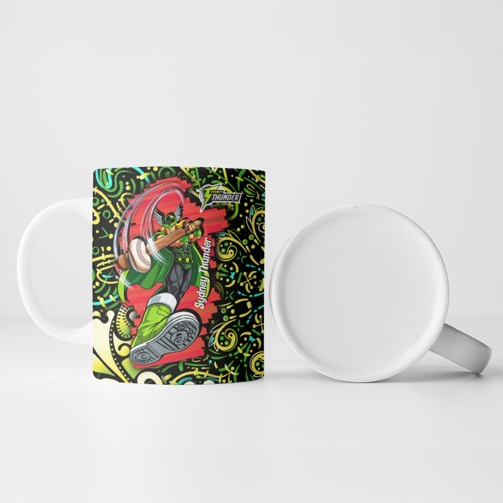 Personalized Sydney Thunder Cricket Ceramic Mug Hippie Psychedelic Pattern Vibrant Mandala Art Style