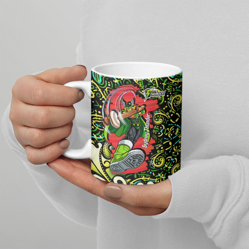 Personalized Sydney Thunder Cricket Ceramic Mug Hippie Psychedelic Pattern Vibrant Mandala Art Style