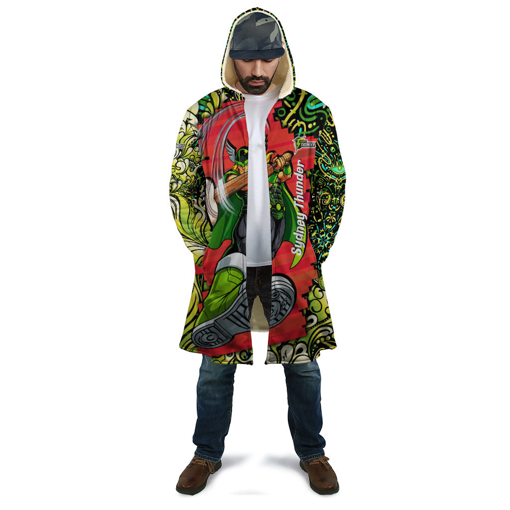 Personalized Sydney Thunder Cricket Cloak Hippie Psychedelic Pattern Vibrant Mandala Art Style