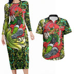 Personalized Sydney Thunder Cricket Couples Matching Long Sleeve Bodycon Dress and Hawaiian Shirt Hippie Psychedelic Pattern Vibrant Mandala Art Style