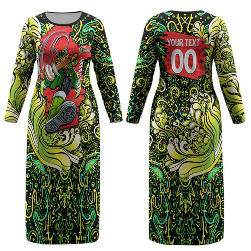 Personalized Sydney Thunder Cricket Couples Matching Long Sleeve Bodycon Dress and Hawaiian Shirt Hippie Psychedelic Pattern Vibrant Mandala Art Style