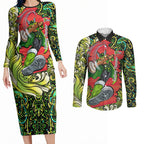 Personalized Sydney Thunder Cricket Couples Matching Long Sleeve Bodycon Dress and Long Sleeve Button Shirt Hippie Psychedelic Pattern Vibrant Mandala Art Style