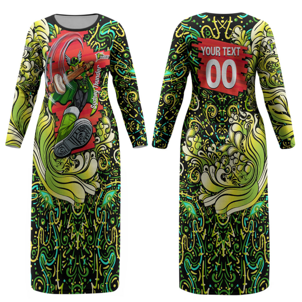 Personalized Sydney Thunder Cricket Couples Matching Long Sleeve Bodycon Dress and Long Sleeve Button Shirt Hippie Psychedelic Pattern Vibrant Mandala Art Style
