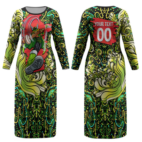 Personalized Sydney Thunder Cricket Couples Matching Long Sleeve Bodycon Dress and Long Sleeve Button Shirt Hippie Psychedelic Pattern Vibrant Mandala Art Style