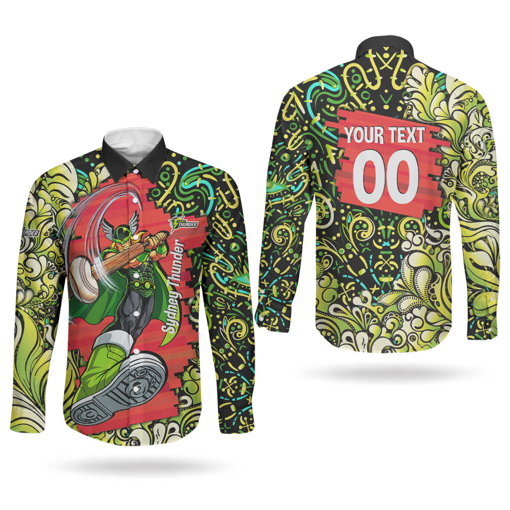 Personalized Sydney Thunder Cricket Couples Matching Mermaid Dress and Long Sleeve Button Shirt Hippie Psychedelic Pattern Vibrant Mandala Art Style
