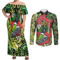 Personalized Sydney Thunder Cricket Couples Matching Off Shoulder Maxi Dress and Long Sleeve Button Shirt Hippie Psychedelic Pattern Vibrant Mandala Art Style