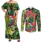 Personalized Sydney Thunder Cricket Couples Matching Off Shoulder Maxi Dress and Long Sleeve Button Shirt Hippie Psychedelic Pattern Vibrant Mandala Art Style