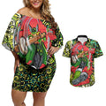 Personalized Sydney Thunder Cricket Couples Matching Off Shoulder Short Dress and Hawaiian Shirt Hippie Psychedelic Pattern Vibrant Mandala Art Style