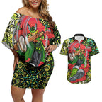 Personalized Sydney Thunder Cricket Couples Matching Off Shoulder Short Dress and Hawaiian Shirt Hippie Psychedelic Pattern Vibrant Mandala Art Style
