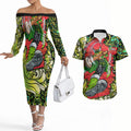 Personalized Sydney Thunder Cricket Couples Matching Off The Shoulder Long Sleeve Dress and Hawaiian Shirt Hippie Psychedelic Pattern Vibrant Mandala Art Style