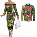 Personalized Sydney Thunder Cricket Couples Matching Off The Shoulder Long Sleeve Dress and Long Sleeve Button Shirt Hippie Psychedelic Pattern Vibrant Mandala Art Style