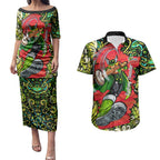 Personalized Sydney Thunder Cricket Couples Matching Puletasi and Hawaiian Shirt Hippie Psychedelic Pattern Vibrant Mandala Art Style