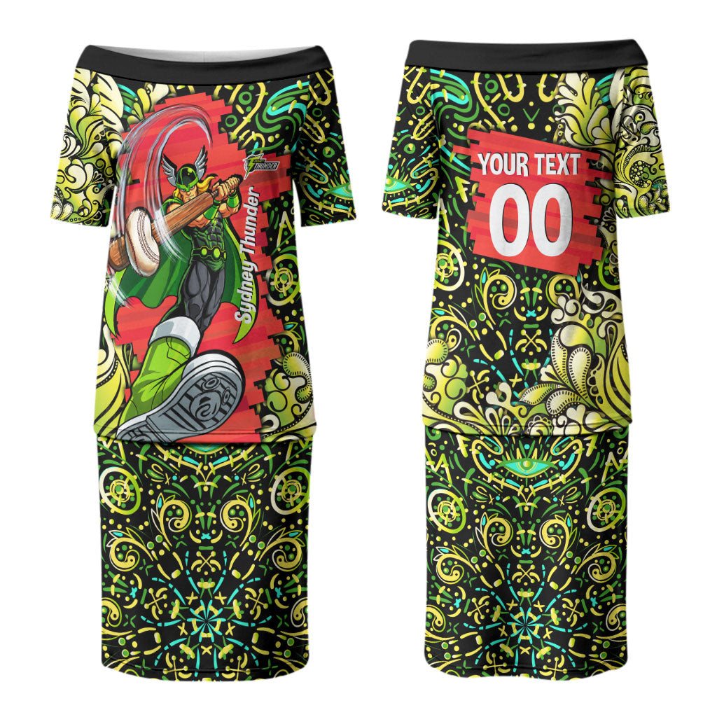 Personalized Sydney Thunder Cricket Couples Matching Puletasi and Long Sleeve Button Shirt Hippie Psychedelic Pattern Vibrant Mandala Art Style