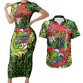Personalized Sydney Thunder Cricket Couples Matching Short Sleeve Bodycon Dress and Hawaiian Shirt Hippie Psychedelic Pattern Vibrant Mandala Art Style