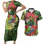 Personalized Sydney Thunder Cricket Couples Matching Short Sleeve Bodycon Dress and Hawaiian Shirt Hippie Psychedelic Pattern Vibrant Mandala Art Style