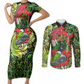 Personalized Sydney Thunder Cricket Couples Matching Short Sleeve Bodycon Dress and Long Sleeve Button Shirt Hippie Psychedelic Pattern Vibrant Mandala Art Style