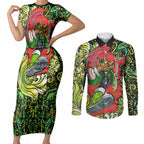 Personalized Sydney Thunder Cricket Couples Matching Short Sleeve Bodycon Dress and Long Sleeve Button Shirt Hippie Psychedelic Pattern Vibrant Mandala Art Style