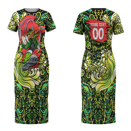 Personalized Sydney Thunder Cricket Couples Matching Short Sleeve Bodycon Dress and Long Sleeve Button Shirt Hippie Psychedelic Pattern Vibrant Mandala Art Style