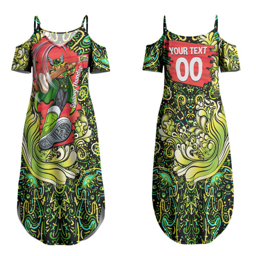 Personalized Sydney Thunder Cricket Couples Matching Summer Maxi Dress and Hawaiian Shirt Hippie Psychedelic Pattern Vibrant Mandala Art Style