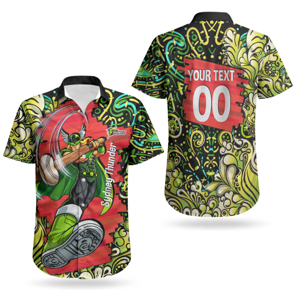 Personalized Sydney Thunder Cricket Couples Matching Tank Maxi Dress and Hawaiian Shirt Hippie Psychedelic Pattern Vibrant Mandala Art Style