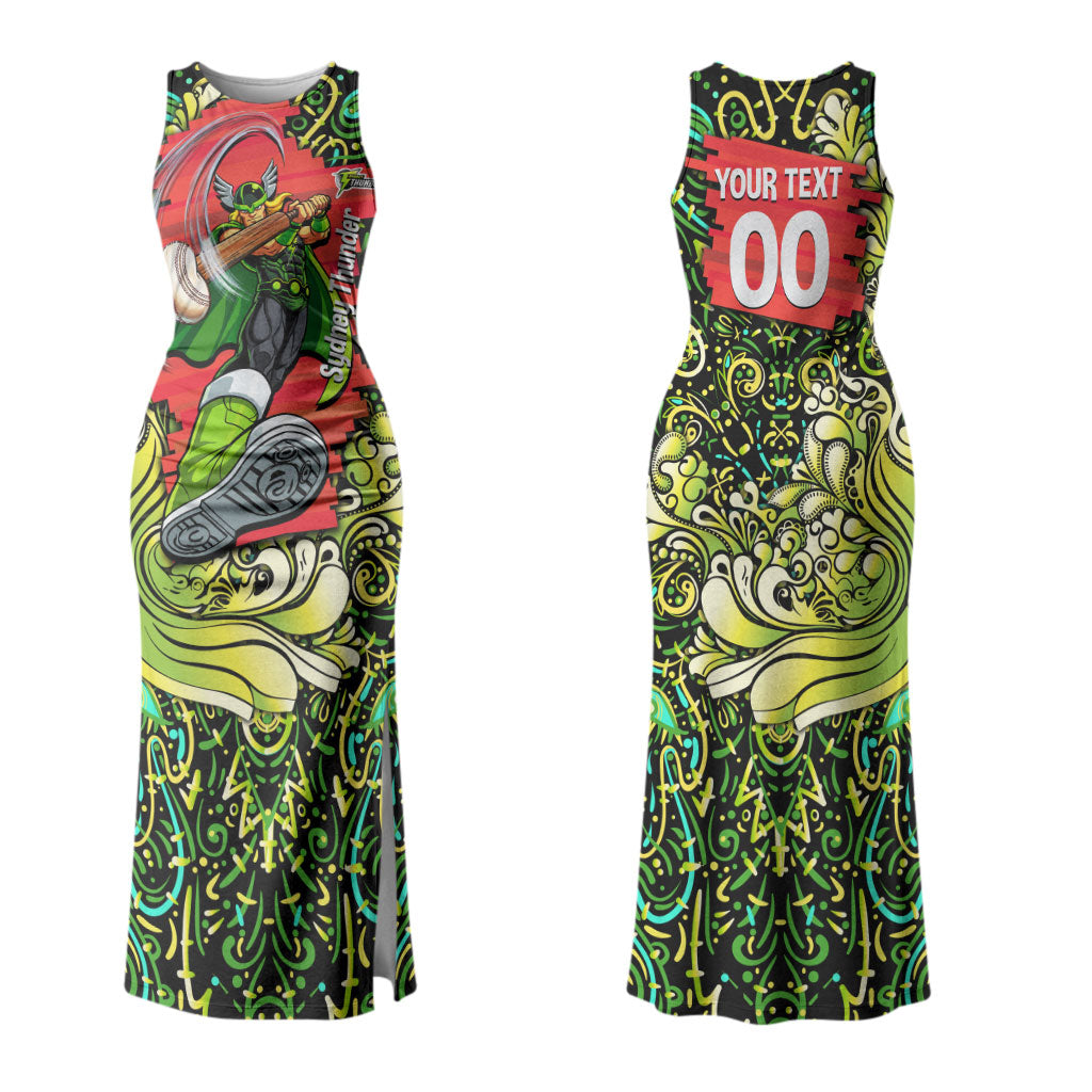 Personalized Sydney Thunder Cricket Couples Matching Tank Maxi Dress and Hawaiian Shirt Hippie Psychedelic Pattern Vibrant Mandala Art Style