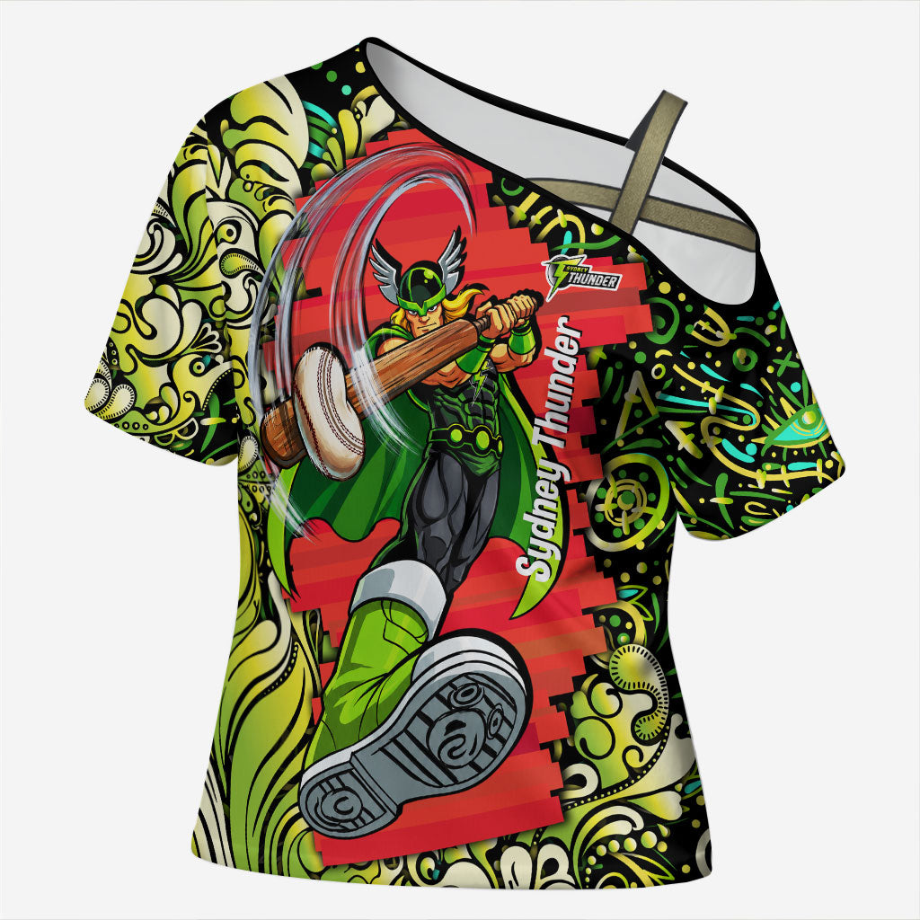 Personalized Sydney Thunder Cricket Cross Shoulder Shirt Hippie Psychedelic Pattern Vibrant Mandala Art Style