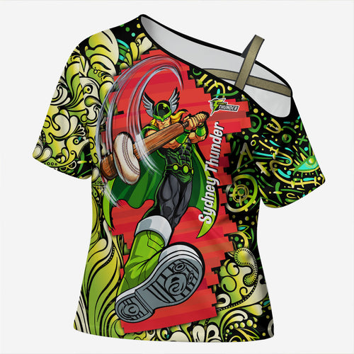 Personalized Sydney Thunder Cricket Cross Shoulder Shirt Hippie Psychedelic Pattern Vibrant Mandala Art Style